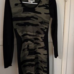 Say What? Black & Olive Camo Long Sleeve Bodycon Dress 