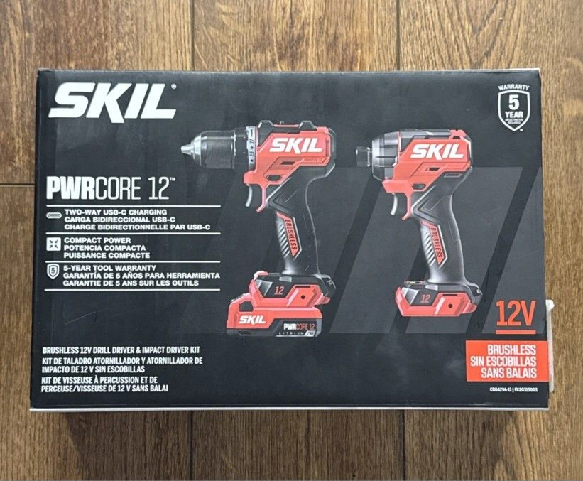 NEW SKIL PWR CORE 12-volt 2-Tool Brushless Impact Driver Drill Power Tool Combo Kit Gift Set