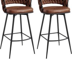 BV Bar Height Bar Stools Set of 2, 30 inch Seat Height Bar Stools, 180° Swivel Barstools with Woven Back and Footrest, Suede Fabric Counter Stools for