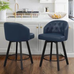 26 Blue Faux Leather Upholstered Swivel Bar Stool Set of 2