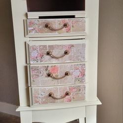 Jewelry Armoire, Painted, Flower Decoupage Paper, 