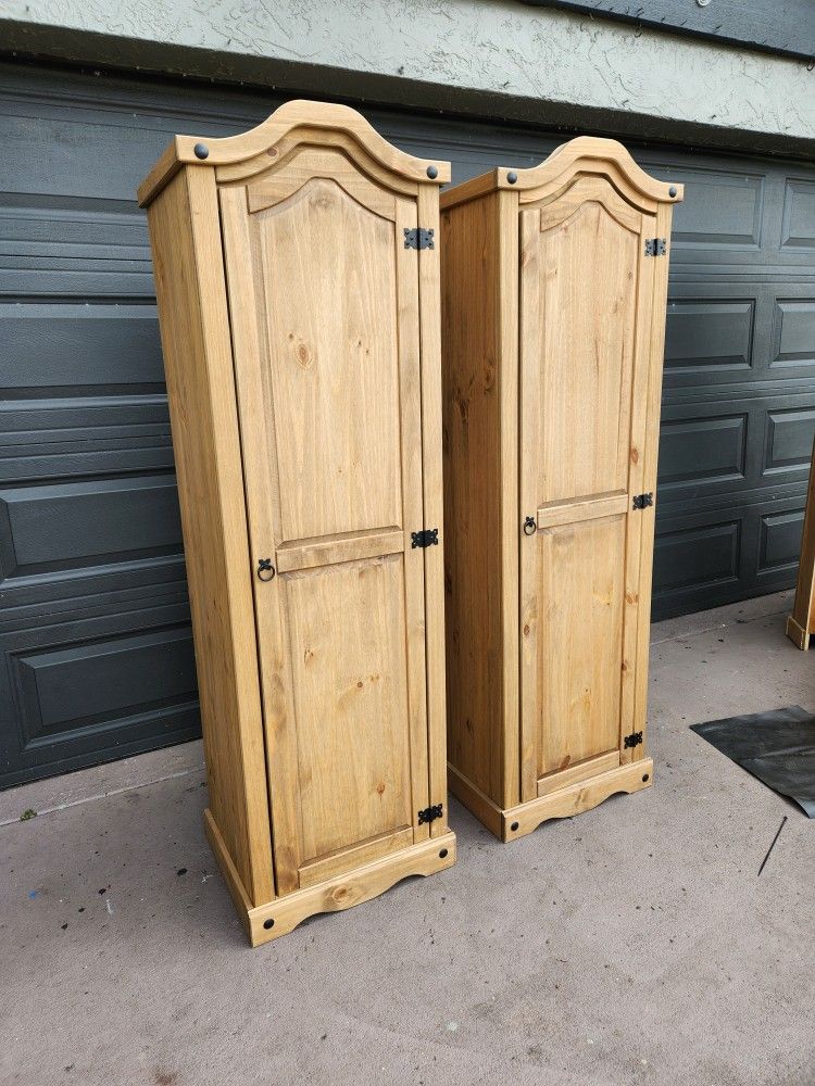 Two Pine Wardrobe Cabinet modified to have shelves
69.5"T X 22"W X18"Deep
