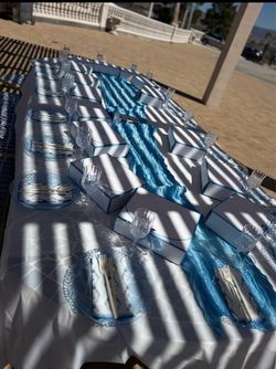 light blue table runners
