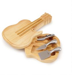 Steve Azar Bamboo Cheese Serving Set – Guitar Shape – New (No Box)