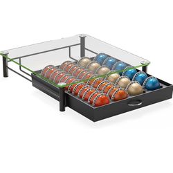 Crystal Tempered Glass Vertuo Pod Holder Drawer, 24 Large or 48 Small Nespresso Capsule Organizer