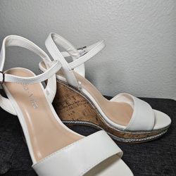 White Rhinestone Cork Wedges Wedding Prom Shoes