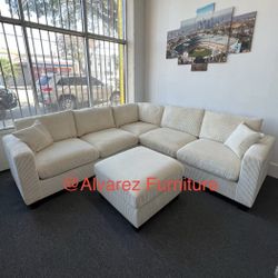 Corduroy Sectional Sofa With Ottoman 