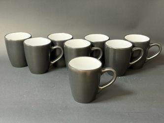 8 Matte Black Ceramic Porcelain Coffee, Tea, Latte Cups Mugs with White Inside