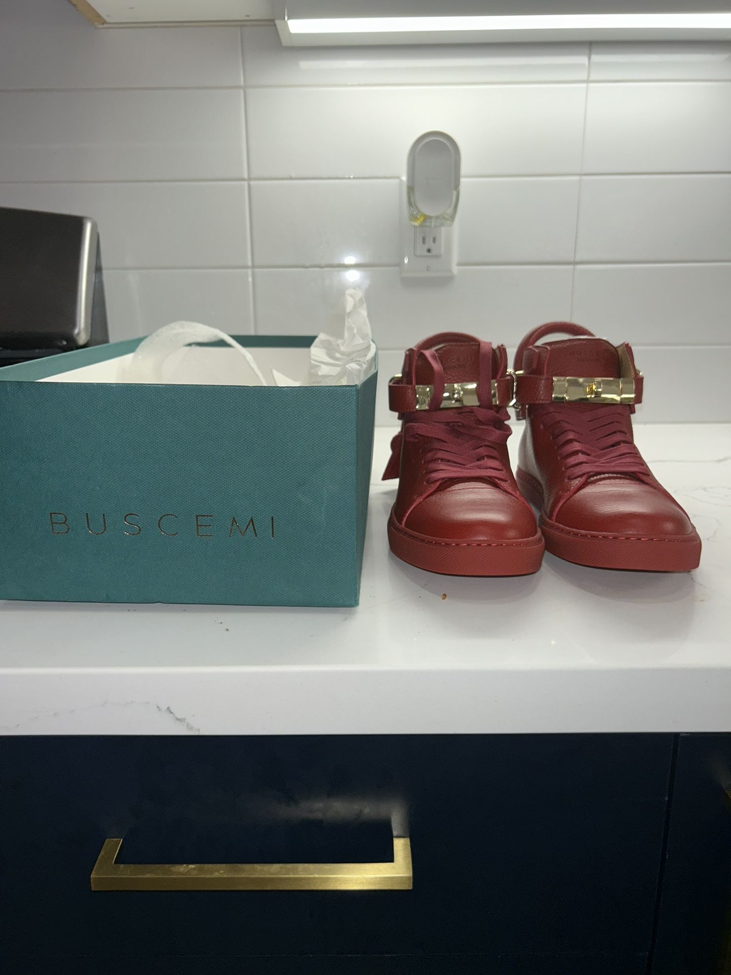 BUSCEMI MEN'S 100MM RED LEATHER SNEAKERS