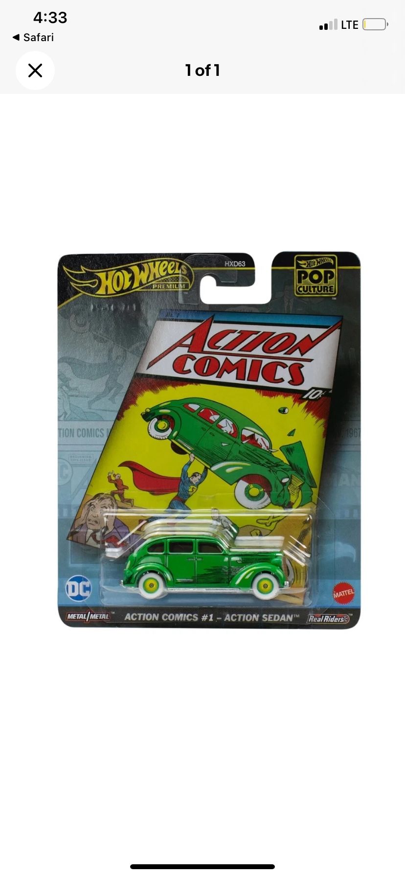 Hot Wheels Pop Culture Action Comics #1 Superman Action Sedan 2025
