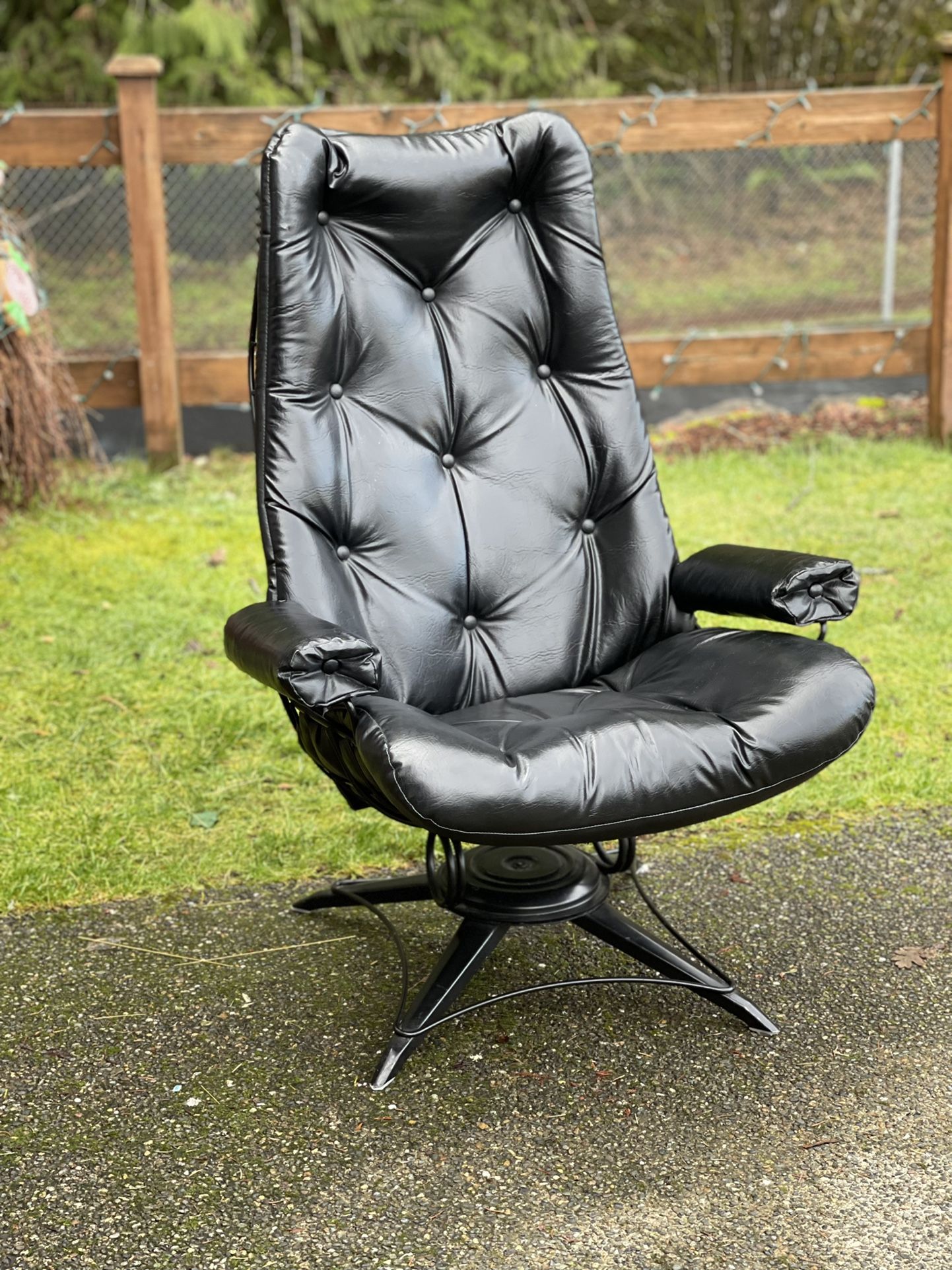 Vintage Mid Century High Back Swivel Rocker by Bottemiller for Homecrest - Black Vinyl
