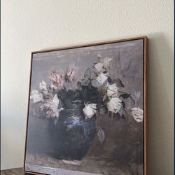 huge 24x24 perfect condition so cute wood details   vintage rose wall art painting 