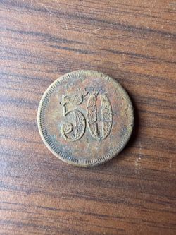 Antique Maritime Trade Token Coin Ship Crown 50 Denomination Brass Vintage
