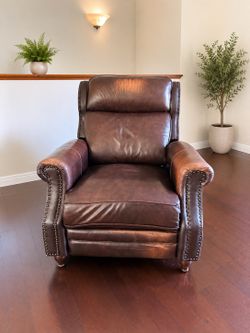 Brown Leather Recliner Chair with Nailhead Trim