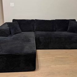 Black plush sectional - will deliver & move In 