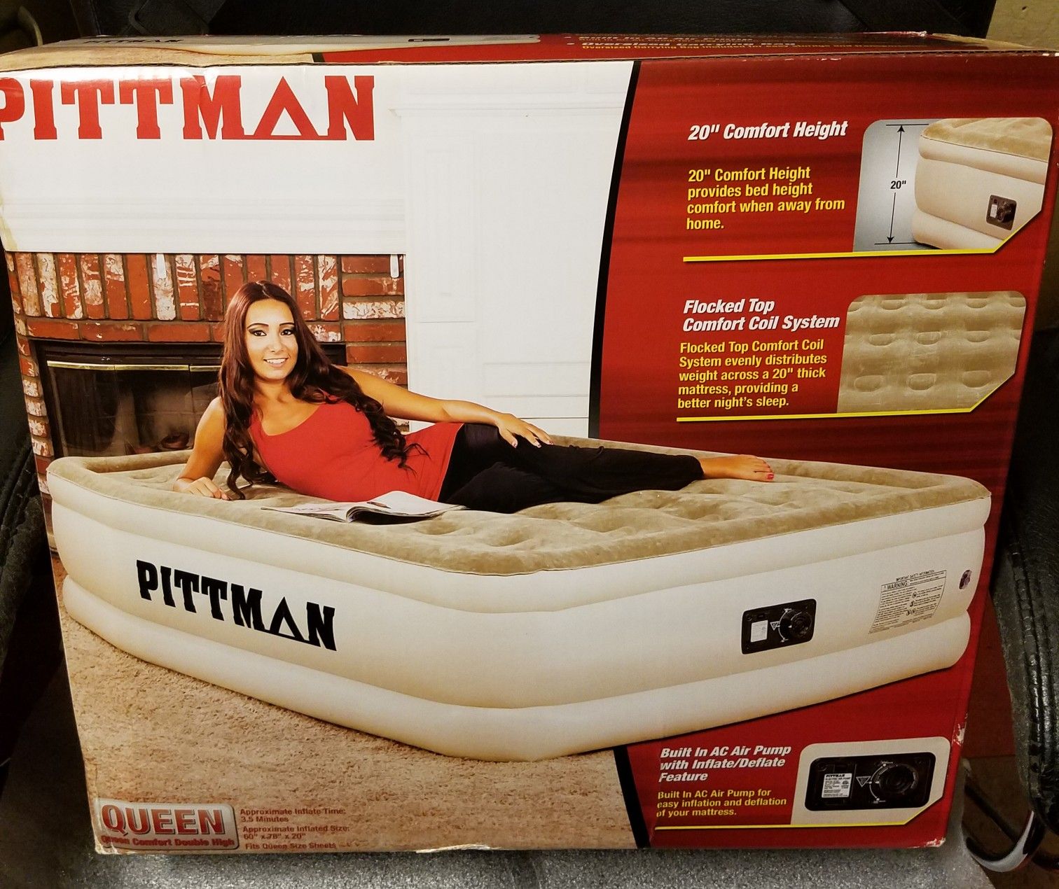 New Pittman double high queen air mattress with pump