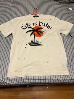 Palm Angels Sunset Life Is Palm Beige Distressed T-shirt