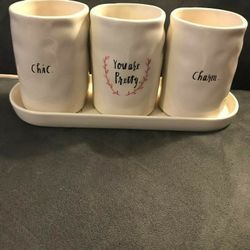 Rae Dunn 4-piece Vanity Set.