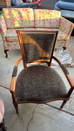 Vintage Wood Armchair with Leopard Print Upholstery
