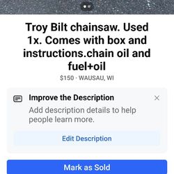 Troy Built Chainsaw 