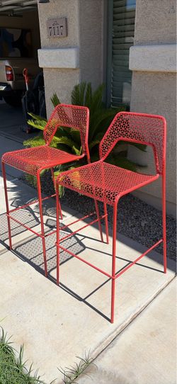 Pair of Blu Dot Hot Mesh Bar Stools - Matte Red (Humble Red)