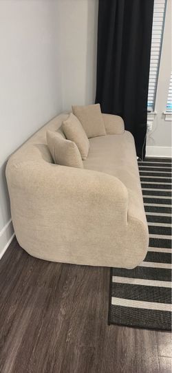 Beige Fabric Sofa with Throw Pillows