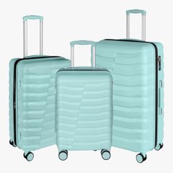 Lightweight Luggage with Spinner Wheels & YKK Zipper, 3-Piece Suitcase ABS+PC Hardside Hard Shell Luggage Set with TSA Lock, Light Mint Green (20+24+2