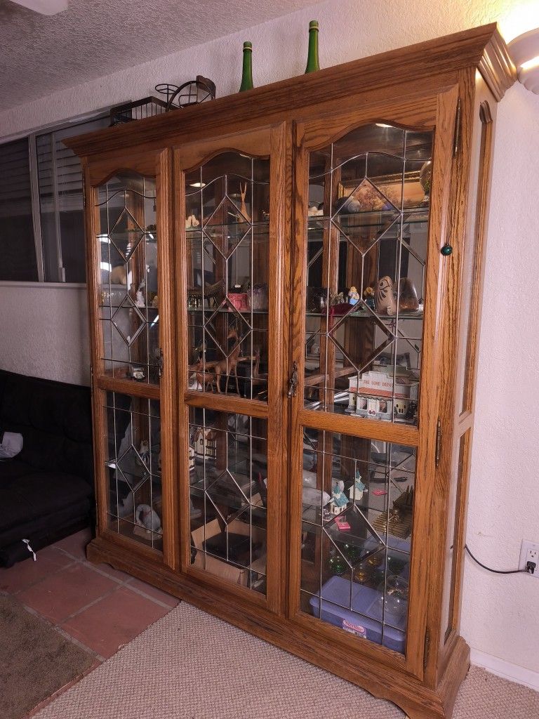 Vintage Wooden Display Cabinet Buffet Hutch Mirror Glass / READ DESCRIPTION