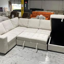 Millcoe Gray 3 Pcs Sectional Sofa Couch With Pop Up Bed