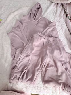 Mauve Velour Hoodie and Cargo Sweatpants Set