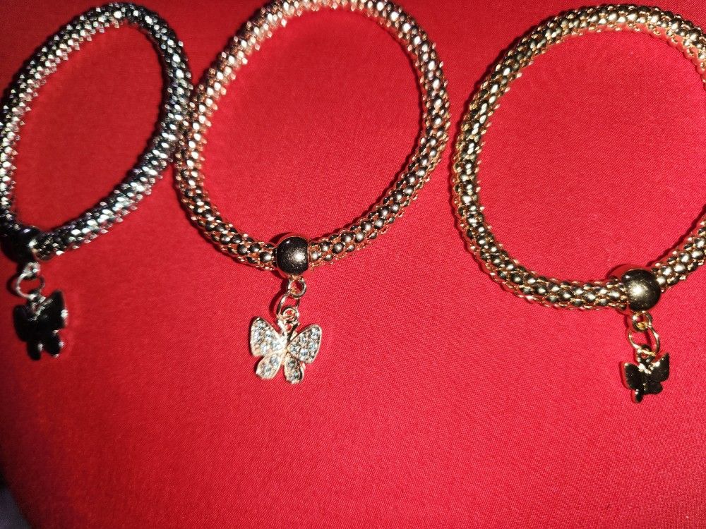 Rose/White/Gold Butterfly Bracelets