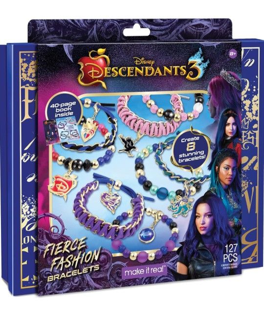 Disney Descendants 3 Fierce Fashion Jewelry Kit - DIY Bead & Charm Bracelet Making Set, Includes Supplies, Beads, Charms, Descendants Book - Create 8