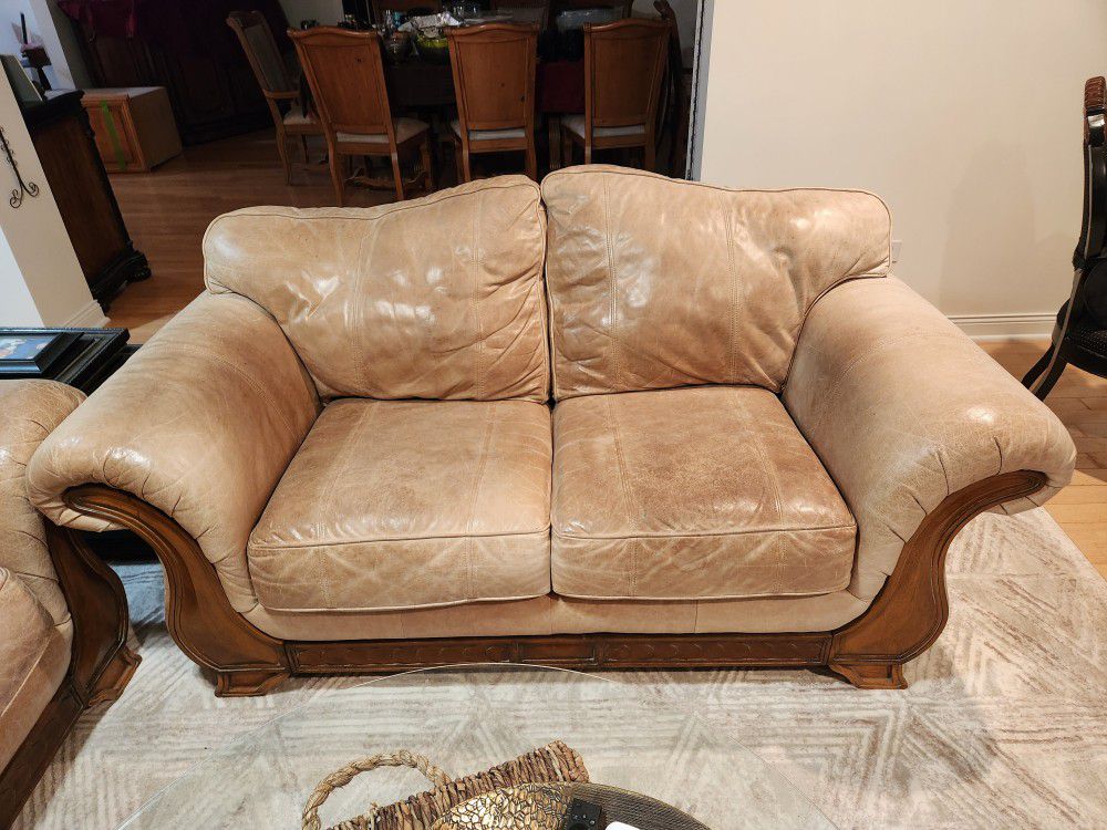 Italian Beige Leather Couch 