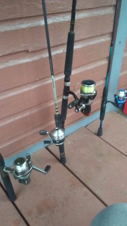 2 Shakespeare rod and reel and 2 Zebco rod and reel