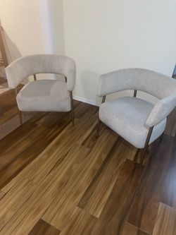 Set of 2 Khaki Gold Accents Modern Accent Chairs