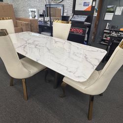 New 5PC White/Gold Dining Set