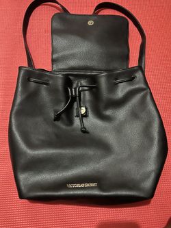 Pristine: Victorias Secret leather shoulder/ book bag with drawstring closure