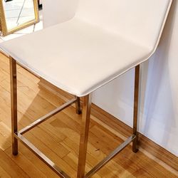 Mid Century Modern White Leather Bar Stool Counter High Chair Chrome Leg Kitchen Dining Bistro MCM
