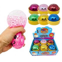 Glitter Dumpling Squishy Fidget Toy – 8.5cm Bead Boba Squeeze Bun in Steamer Basket