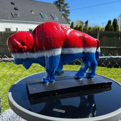 Vibrant, Red, White And Blue Buffalo Statue