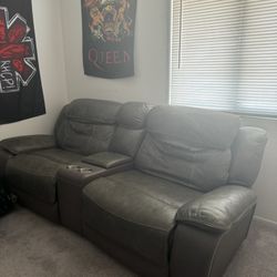 Grey Faux Leather Couch