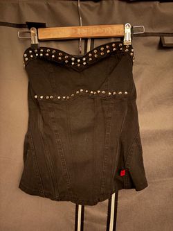 Black Denim Studded Strapless Corset Top