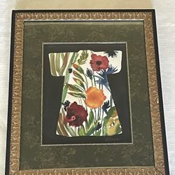 Framed contemporary artwork by Hana Crawford featuring a floral kimono. 15.75”x 12.75” Including Frame