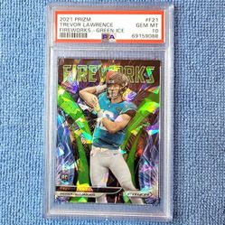 Trevor Lawrence 2021 Rookie Prizm Green Ice Fireworks #F21 Psa 10 Jacksonville Jaguars 