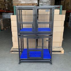 (New) $310 Set of (2) Heavy Duty Stackable Dog Cage 37x25x64 inches