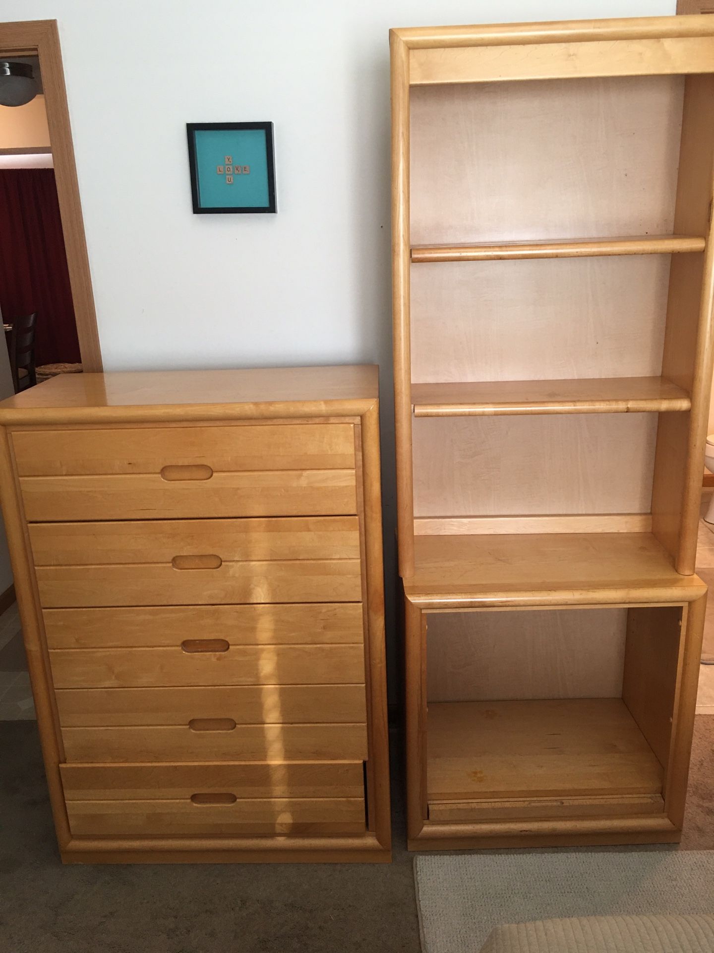 Dresser and bookshelf w/storage - will sell separately if desired