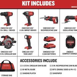 Craftsman V20 Power Tool Combo Kit 6-Tools, 2 Batteries 2Ah , Soft Case, New
