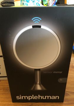 simplehuman 8" Round Sensor Makeup Mirror with Touch-Control Brightness, 5x Magnification Rechargeable and Cordless, Brushed Stainless Steel
