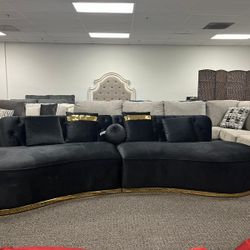 Ella Velvet Black Curved Sectional 