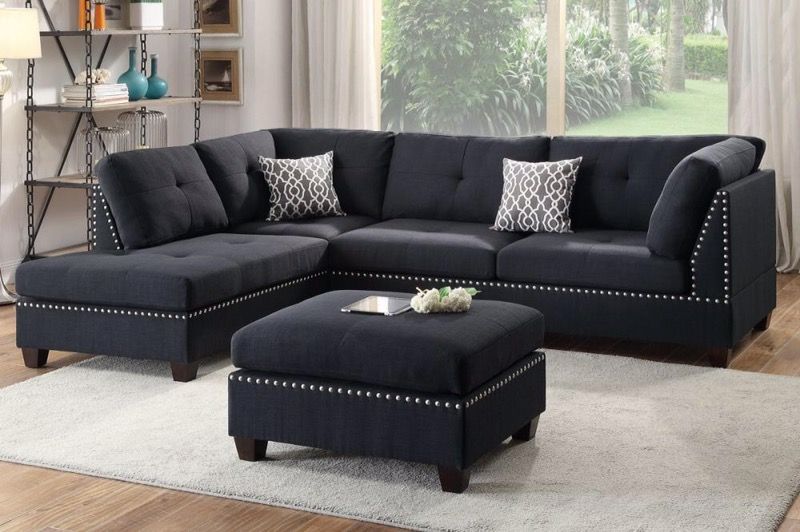 Black Sectional & Ottoman Set (NO CREDIT CHECK FINANCING)